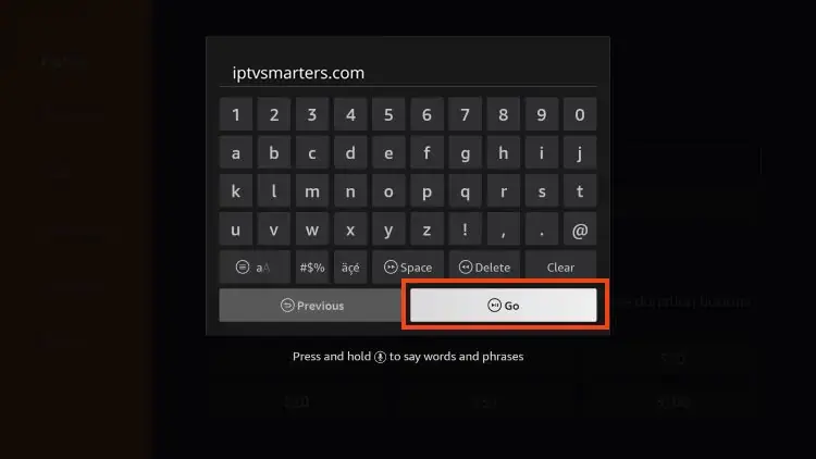 skriv "iptvsmarters.com" på "downloader"