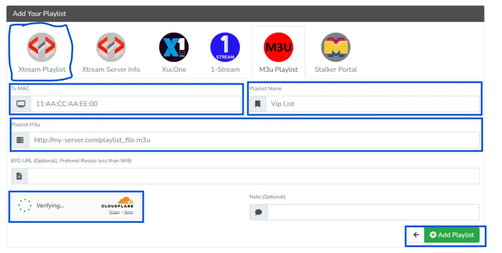 Ladda upp spellista och aktivering av Smart IPTV One