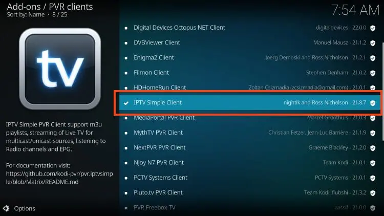 klicka en annan gång på "IPTV Simple Client"