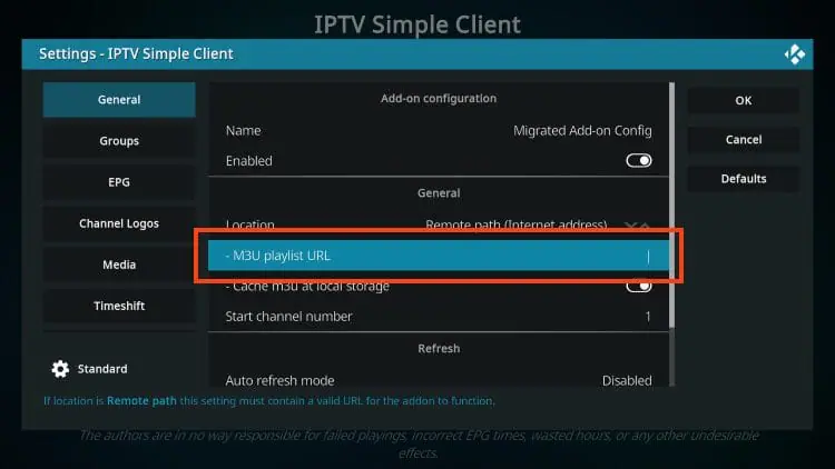 ange M3U LINK på KODI IPTV