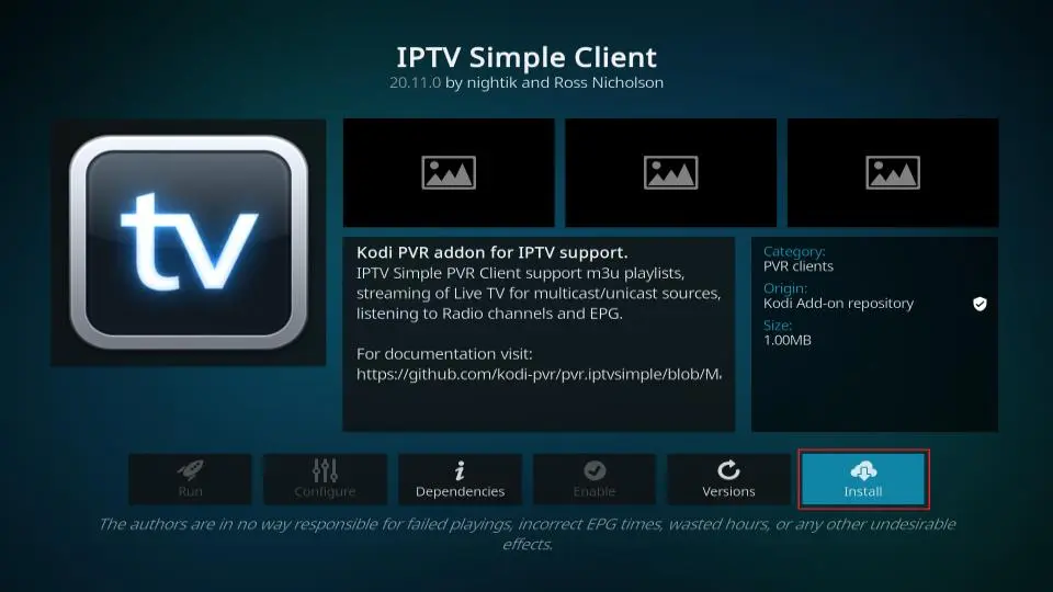 "install " Kodi IPTV