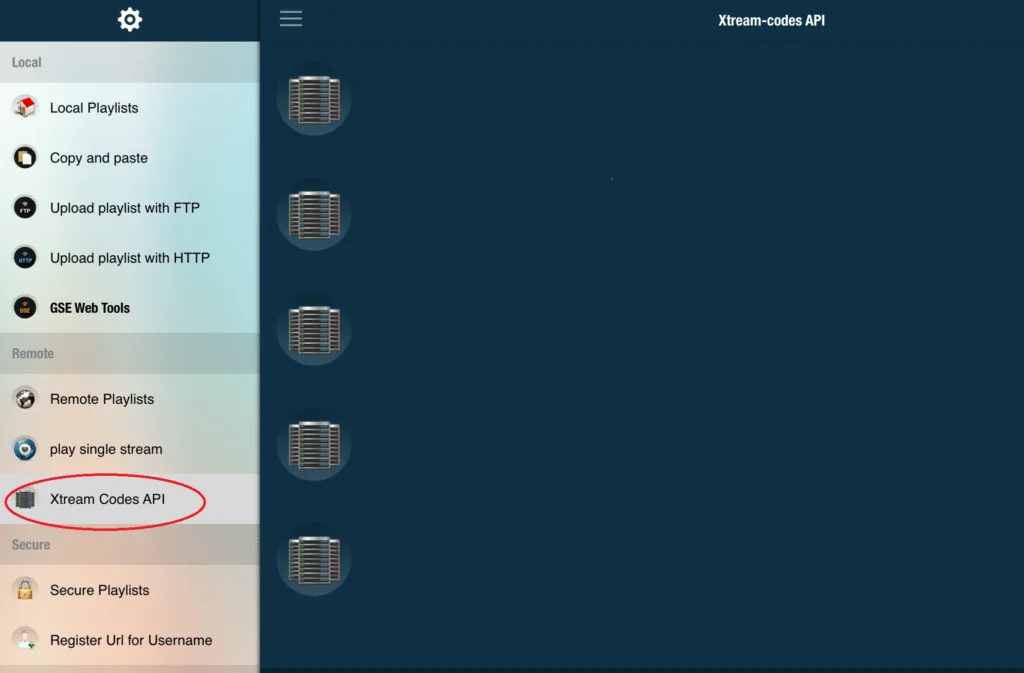 Xtream-koder API på GSE Smart IPTV-appen