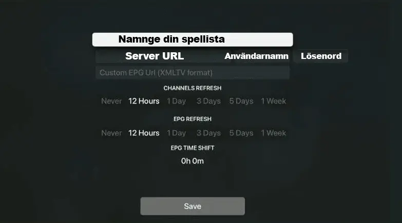 lägga in inloggningsuppgifterna på iplay tv-appen