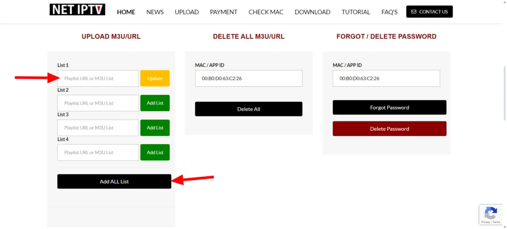 Ladda upp m3u-URL  på NET iptv-webbplatsen