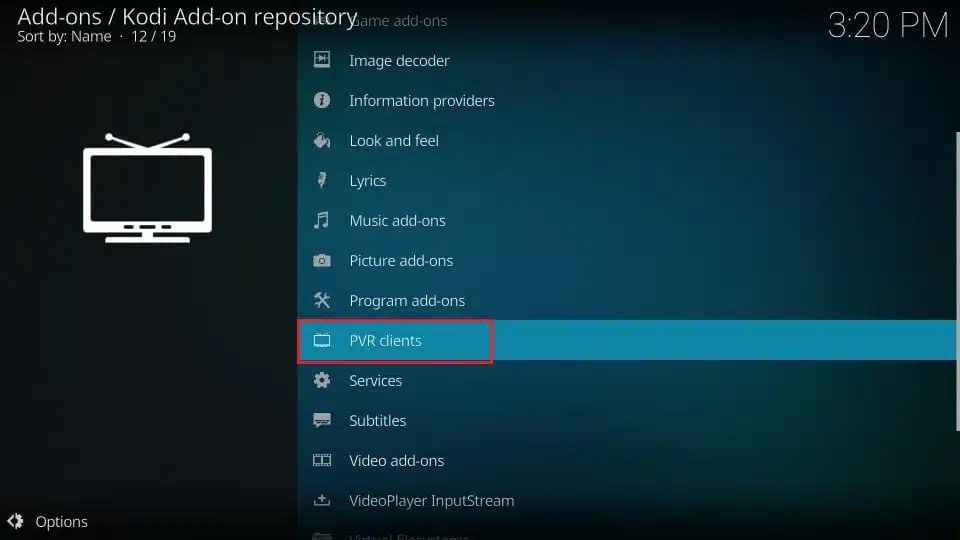 Gå till ”PVR-klienter” (PVR Clients).