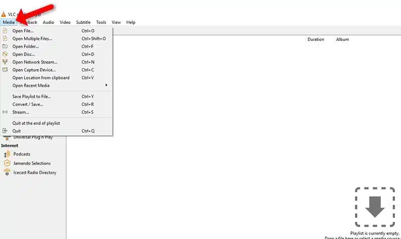 klicka på Media på VLC IPTV