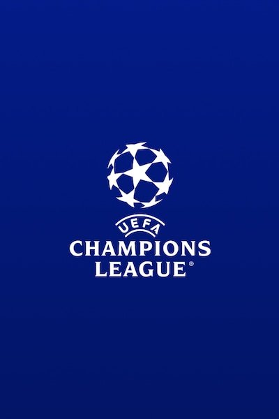 UEFA Champions League logotyp på blå bakgrund, Europas främsta fotbollsturnering tillgänglig via monster iptv